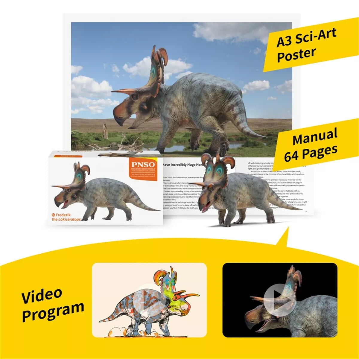 PNSO 2024 Frederik the Lokiceratops - modello di dinosauro in scala 1:35